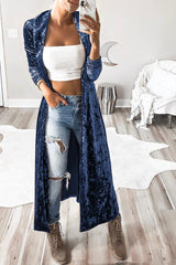 Solid Color Velvet Long Coat