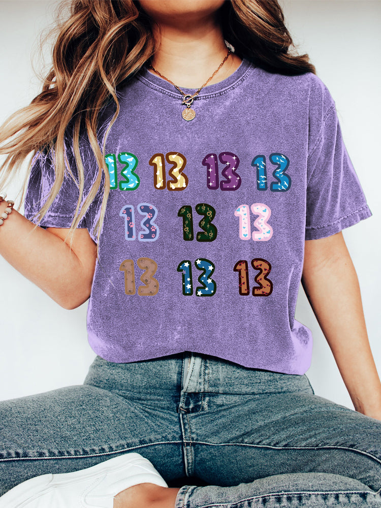 The Eras Tour Lucky Number 13 Print Cozy Washed Cotton Short Sleeve