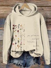 Cardigan Lyrics & Flower Print Hooded Sweatshirt