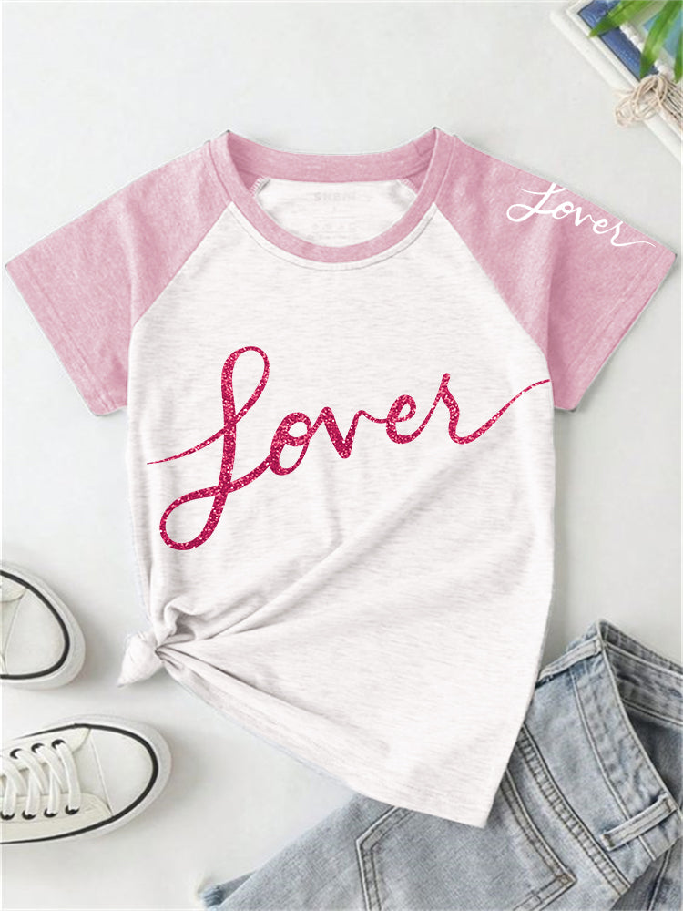 TS Lover Glitter Graphic Contrast Color T Shirt