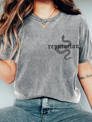 Reputation Snake Embroidered Vintage Washed T Shirt