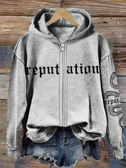 Reputation & Snake Graphic Washed Full Zip Hoodie