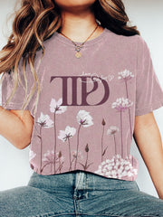 Floral & Alphabet Print Short Sleeve T-Shirt