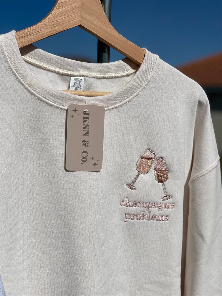 Champagne Glasses Embroidered Comfy Sweatshirt