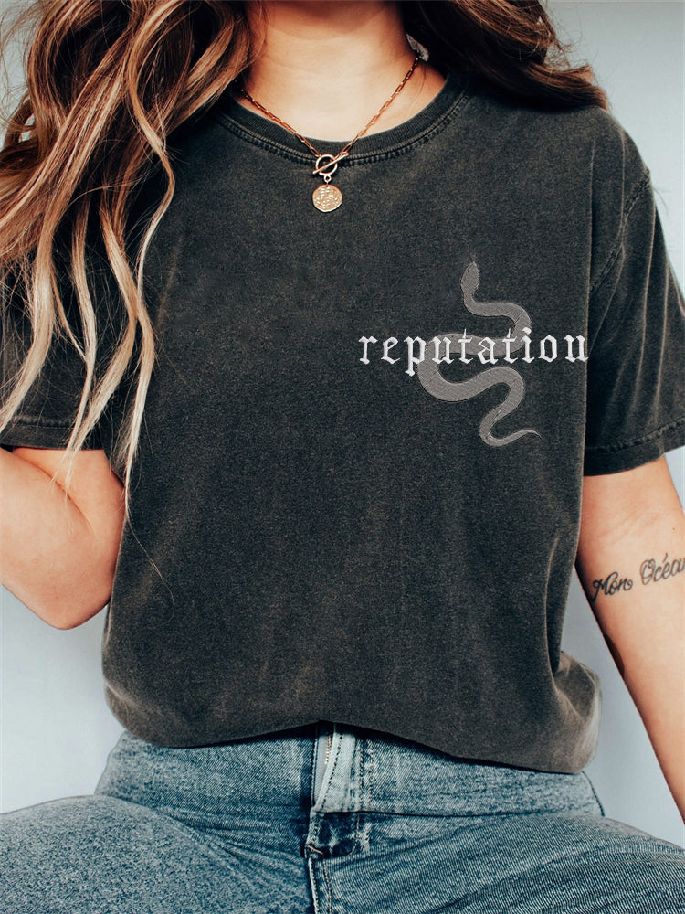 Reputation Snake Embroidered Vintage Washed T Shirt