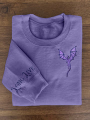 Purple Dragon Embroidered Crew Neck Comfy Sweatshirt