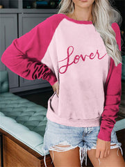 Lover Glitter Graphic Contrast Color Sweatshirt