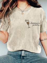 Champagne Problems Embroidered Vintage Washed T Shirt