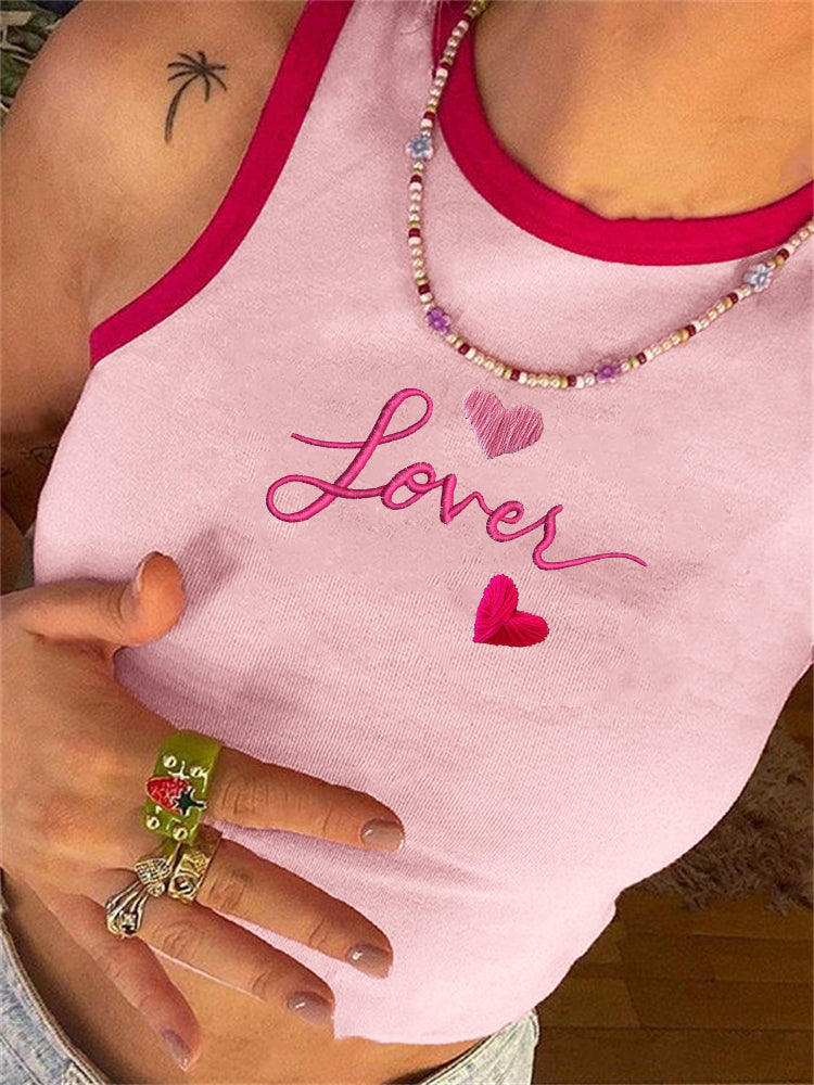 Lover Heart Embroidered Tank Top