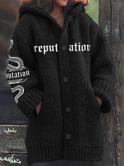 Reputation & Snake Graphic Cozy Knit Hooded Cardigan