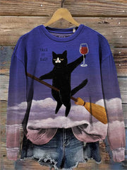 Take It Easy Cat Witch with Wine Sweatshirt