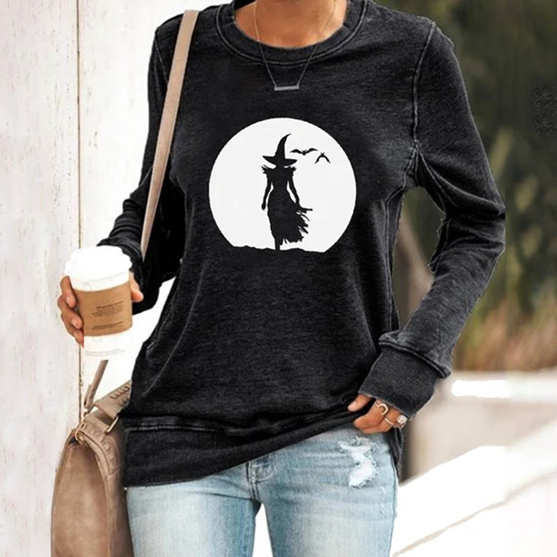 Halloween Salem Moon Witch Print Sweatshirt