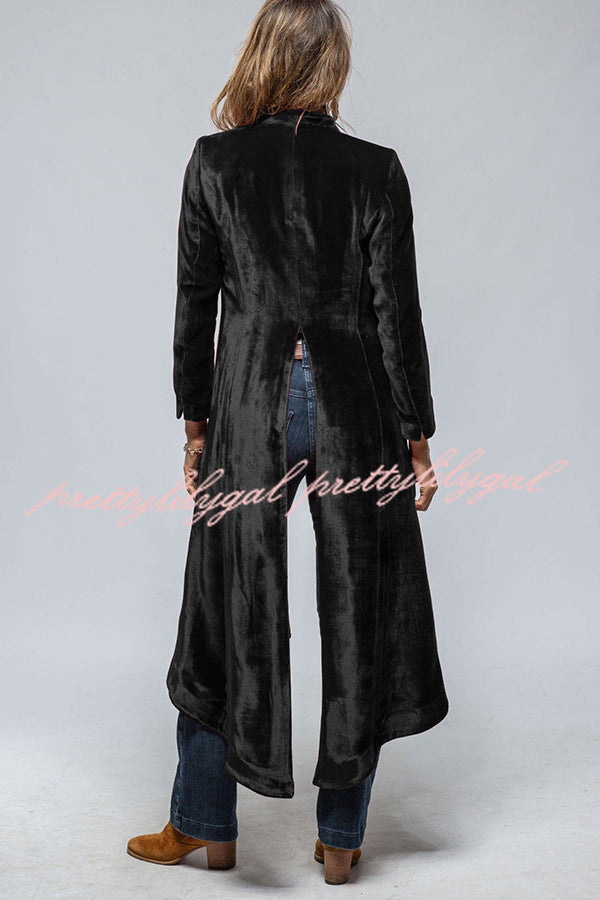 Vintage Velvet Long Loose Pocket Slit Coat