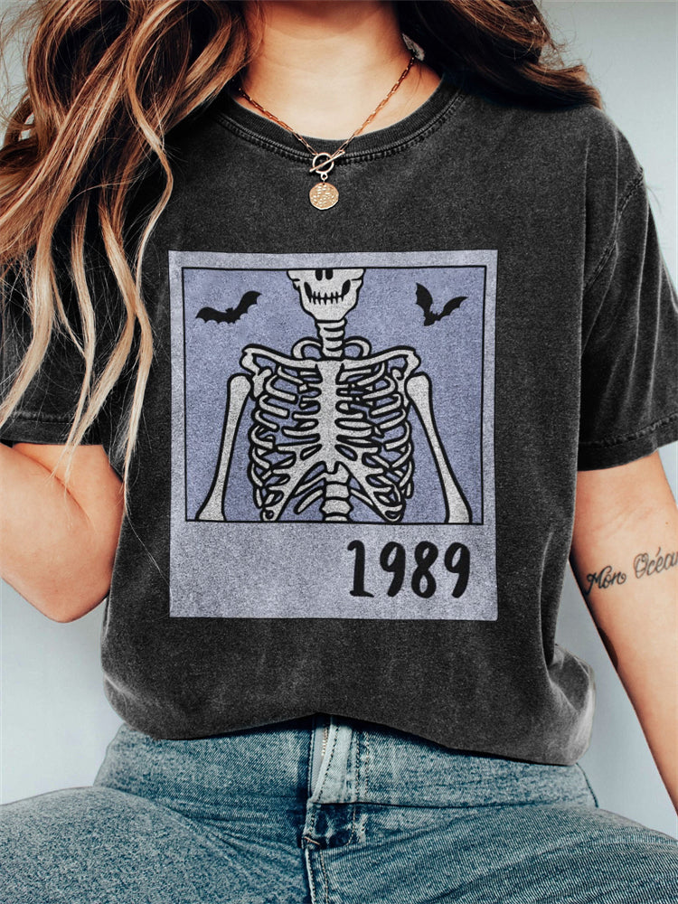 Halloween Skeleton Music Album Inspired Vintage Washed T Shirt