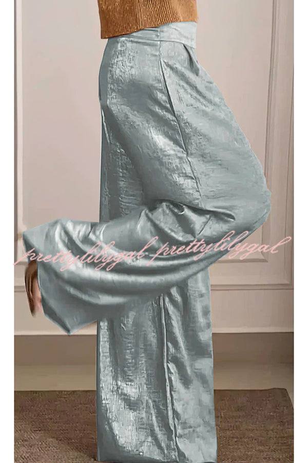 Fashionable Hot Stamping High Waist Casual Wide Leg Pants