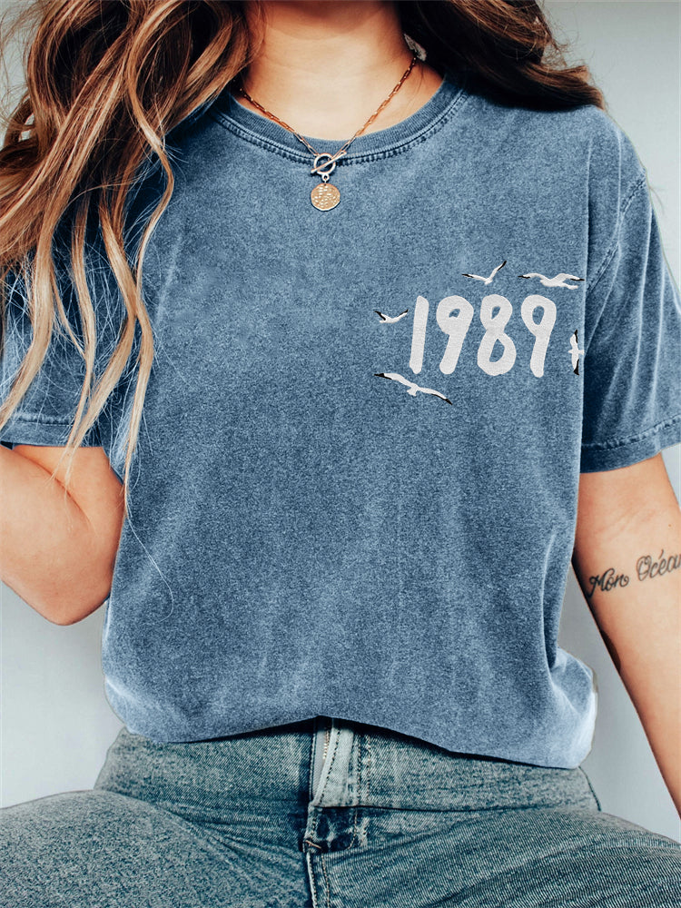 1989 Seagulls Embroidered Vintage Washed T Shirt