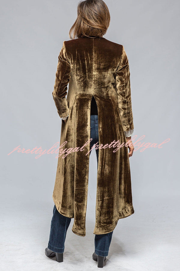 Vintage Velvet Long Loose Pocket Slit Coat