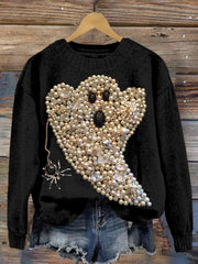 Halloween Ghost Jewelry Art Cozy Knit Sweater