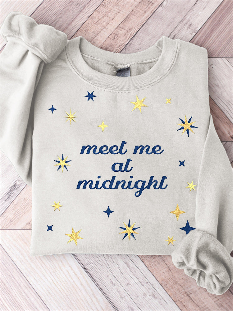 Meet Me at Midnight Embroidery Sweatshirt