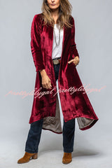 Vintage Velvet Long Loose Pocket Slit Coat