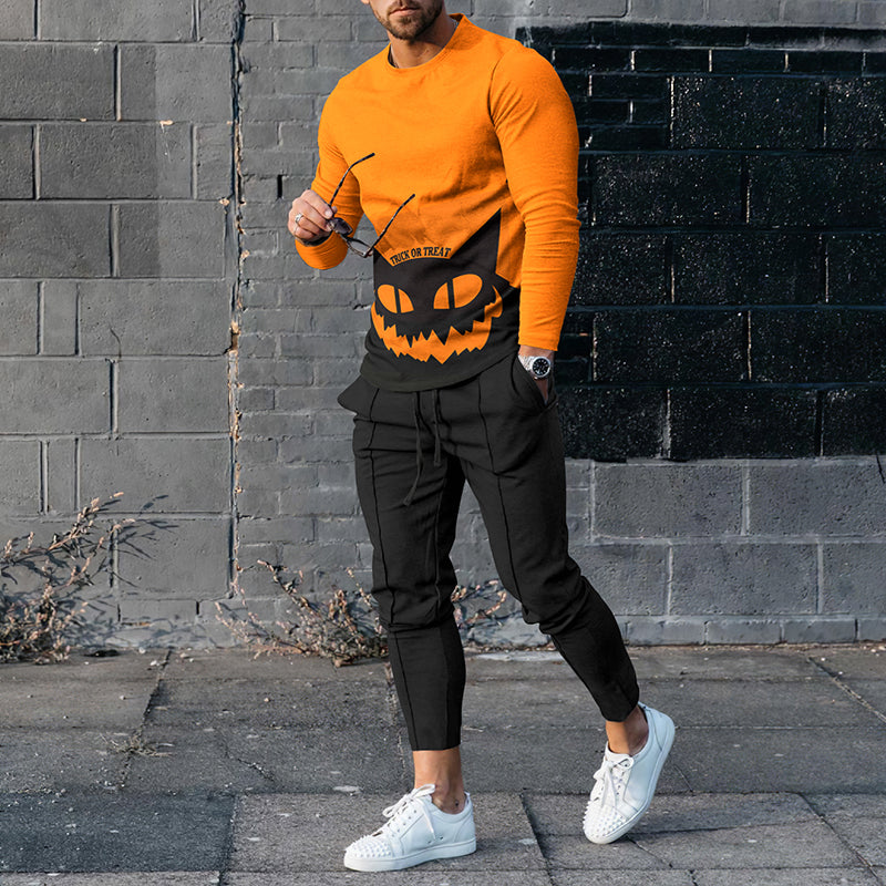 Halloween Cat T-Shirt And Pants Two Piece Set