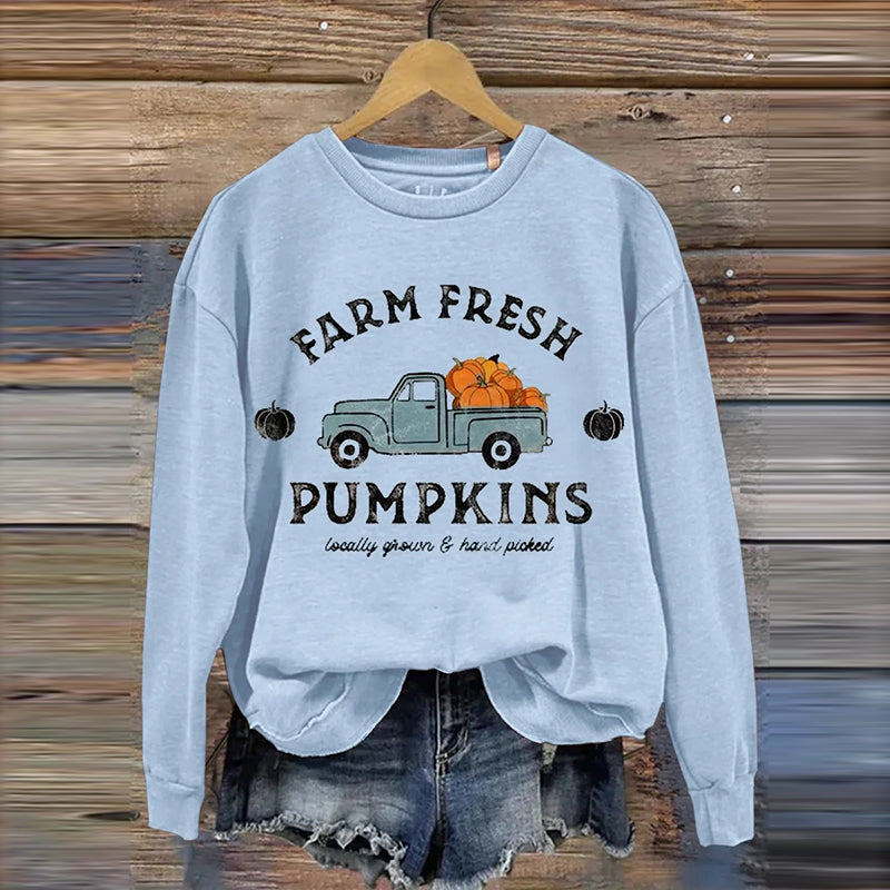 Women's Farm Fresh Print Casual Long Sleeve Sweatshirt