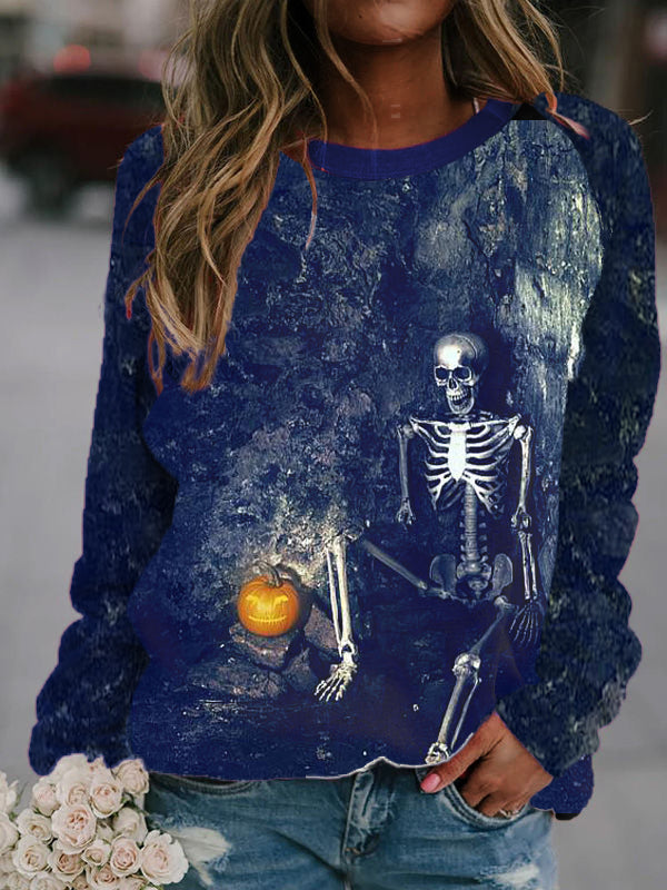 Halloween Skull Print Sweatshirt