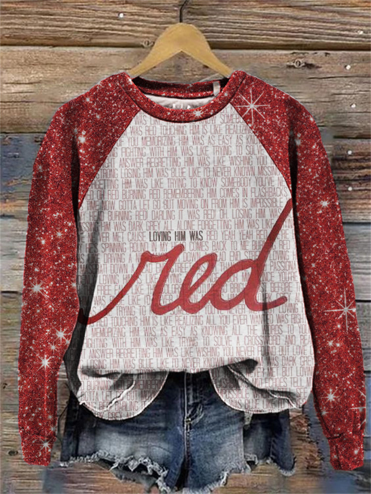 Red Inspired Glitter Raglan Sweatshirt