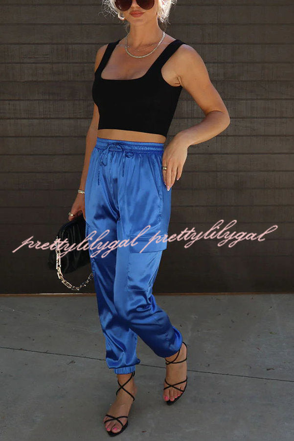 Something Great Satin Pocketed Elastic Waist Cargo Pants