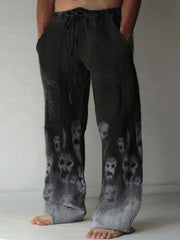 Men's Ghost Print Linen Blend Casual Pants