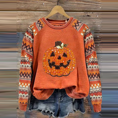 Halloween Pumpkin Geometric Autumn Printed Women's Sweatshirt