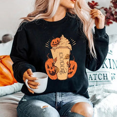 Crew Neck Long Sleeve Halloween Print Sweatshirt