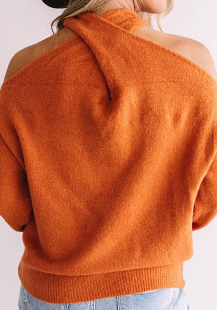 Halloween Cross Off The Shoulder Orange Sweater