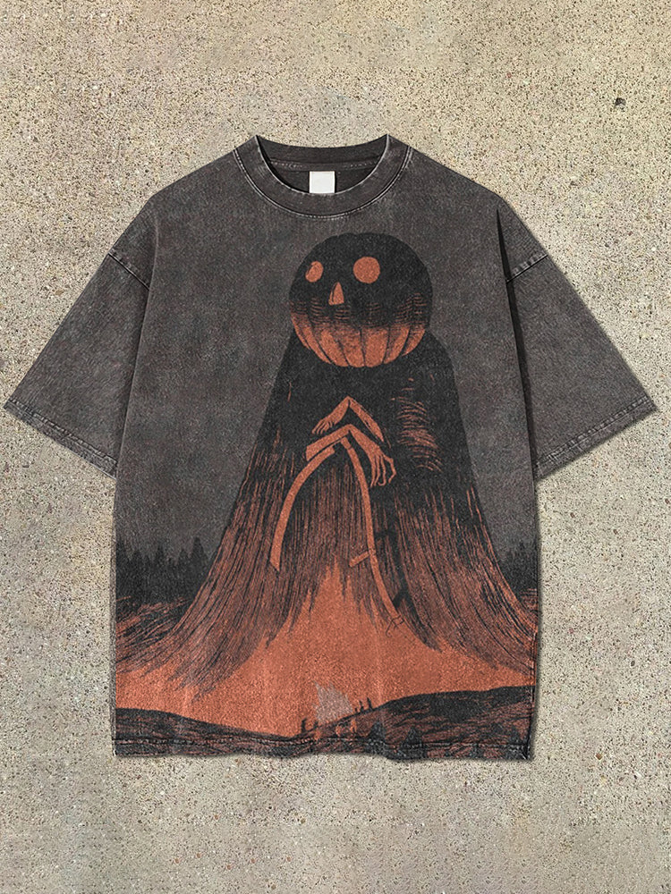 🎃💀 Fun Pumpkin Monster Print Short Sleeve T Shirt