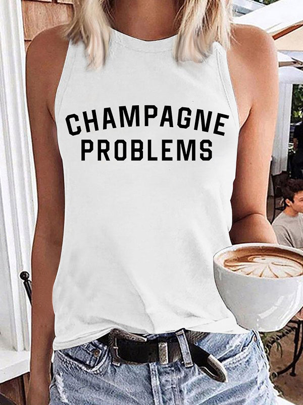 TS Champagne Problems Graphic Round Neck Tank Top