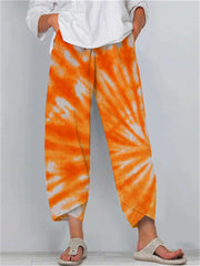 Halloween Inspired Pumpkin Tie Dye Cropped Casual Pants