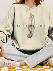 Tortured Poet Print Cozy Crew Neck Sweatshirt