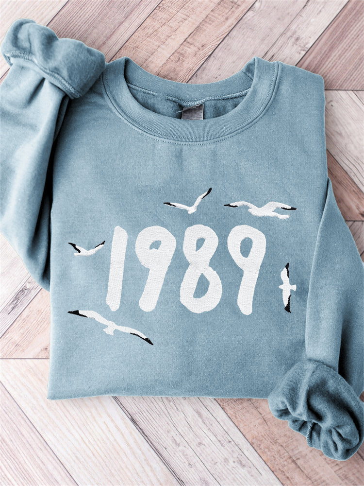 1989 Seagulls Embroidery Art Comfy Sweatshirt