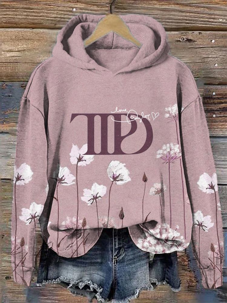 Floral & Alphabet Print Hooded Sweatshirt