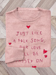 T.S Seven Just Like A Folk Song Our Love Will Be Passed On Embroidered Knit Sweater