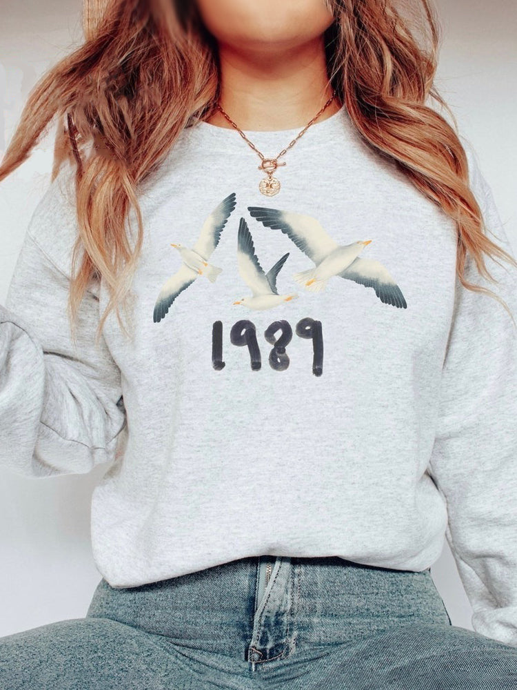 1989 Seagull Print Casual Sweatshirt