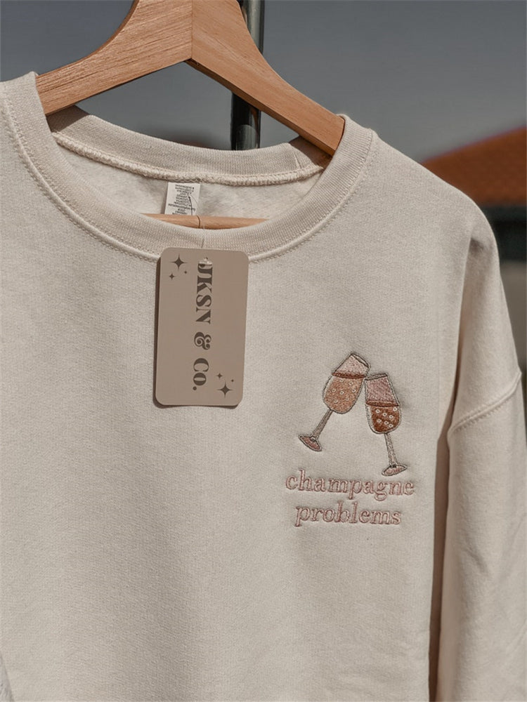 Champagne Glasses Embroidered Comfy Sweatshirt