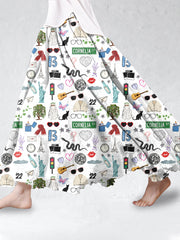 Music Album Print Linen Blend Flowy Casual Skirt