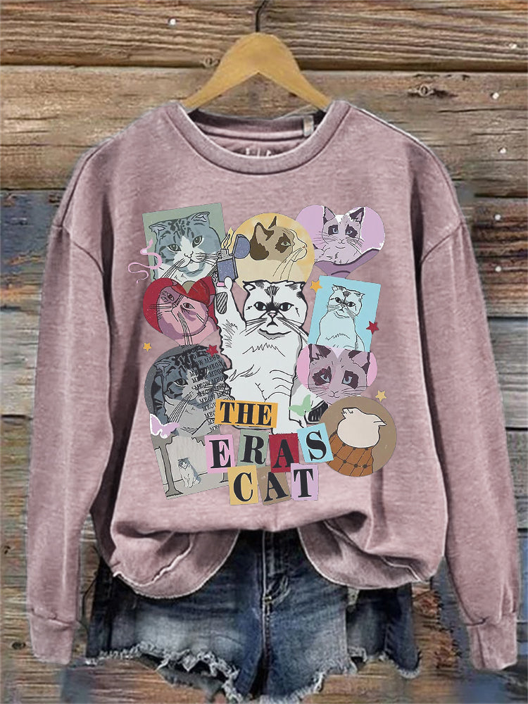 The Eras Cat Stickers Graphic Washed Sweatshirt