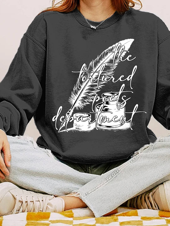 Poetry & Feather Print Women's Long Sleeve Sweatshirt