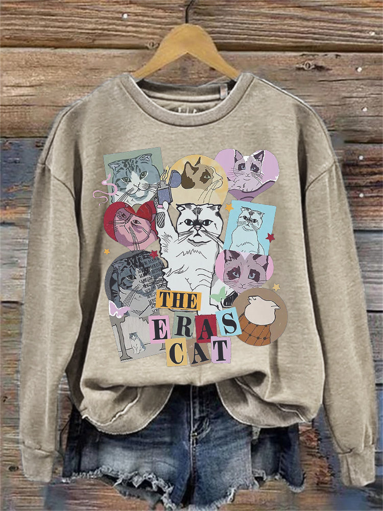 The Eras Cat Stickers Graphic Washed Sweatshirt