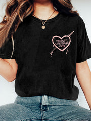 Death by a Thousand Cuts Heart Embroidered Washed T Shirt