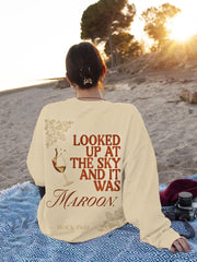 Maroon Lyrics Print Vintage Casual Sweatshirt