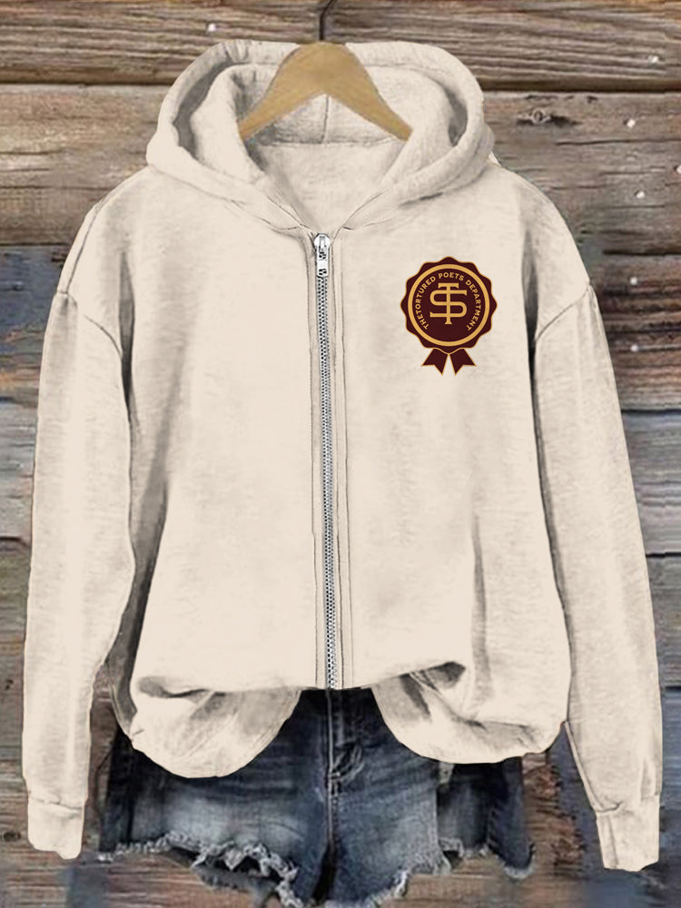 The Tortured Poets Department Inspired Badge Pattern Zip Up Hoodie