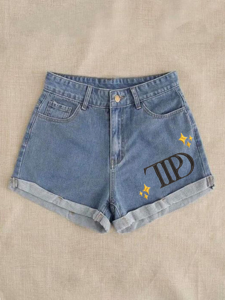 Poetry Album Star Embroidery Women's Denim Shorts